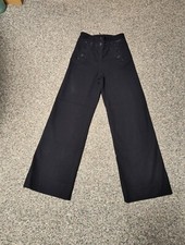 Naval Clothing Factory VTG 1940's H Waisted Navy Blue Button Pants W27" I 30" 3