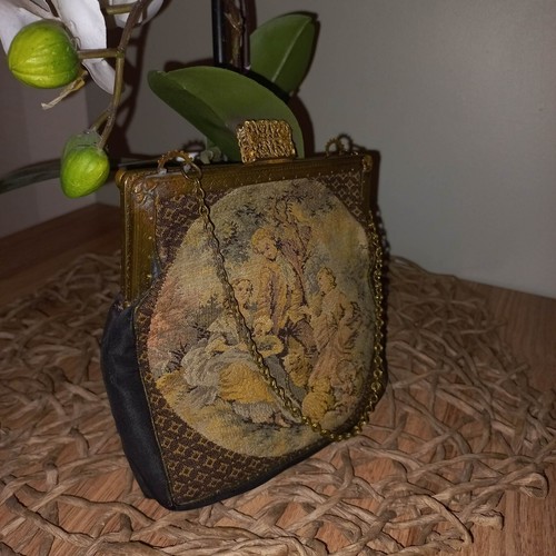 Antiguo Único Damas Bolso de Mano Estilo Francés Correa y Broche de Latón - Imagen 2 de 7