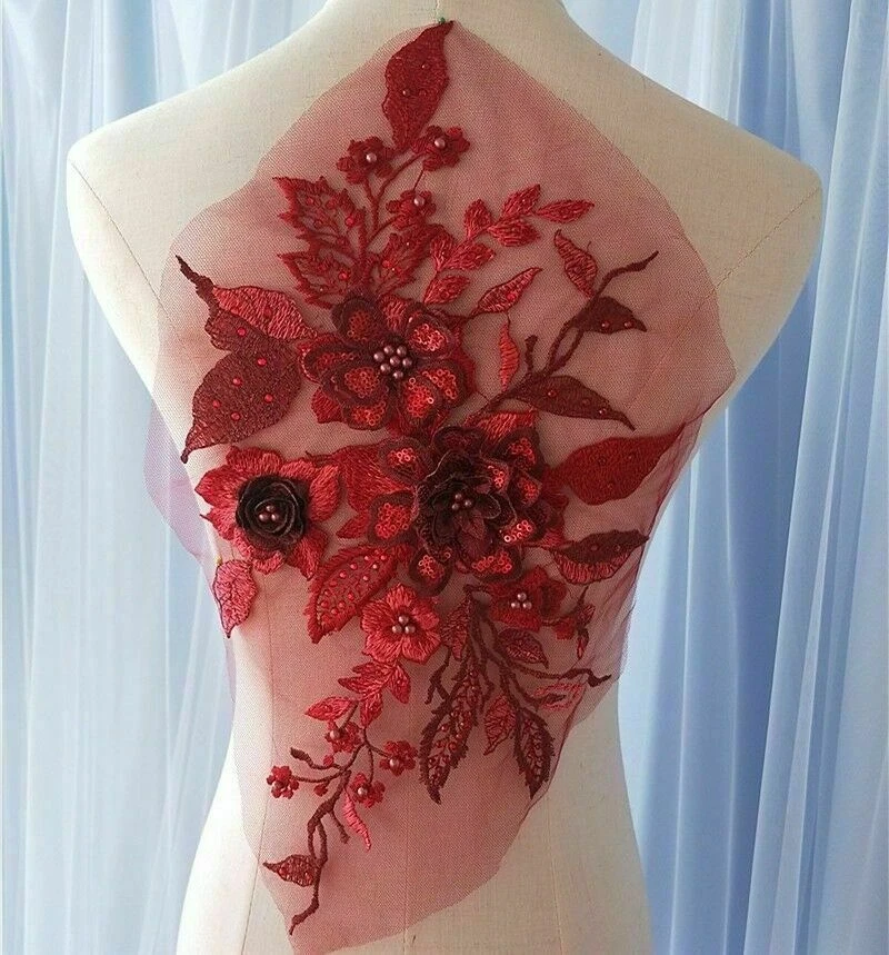Colorful 3D Florals Lace Beaded Floral Applique Party Dress Patch Craft Elegant - Image 3 of 4