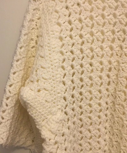 Beautiful Handmade Crochet Jacket Cardigan Open Front 3/4 Sleeve White - Picture 6 of 8