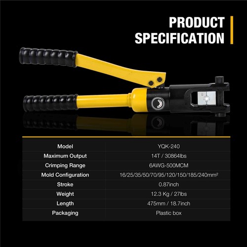 14T Hydraulic Crimping Tool 6AWG-500MCM Cable Crimping Tool w/10 Pairs of Die - Picture 2 of 7