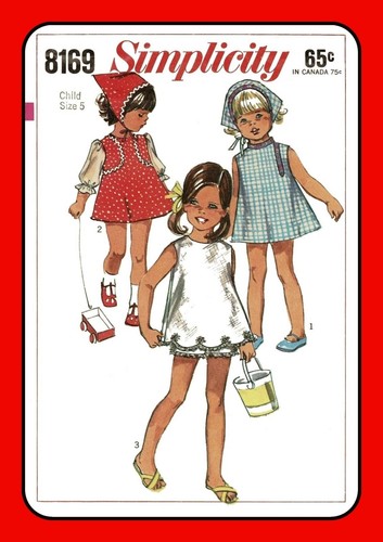 Girls DRESS Shorts SCARF Kerchief Child Simplicity 8169 Vtg 1969 Sewing Pattern - Picture 1 of 17
