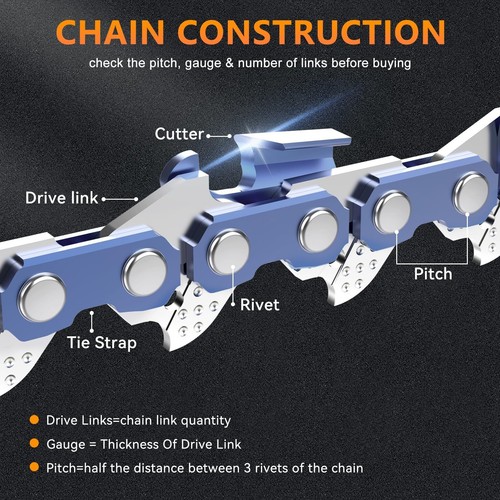 3PCS 8'' inch Chainsaw Chain 3/8"LP .050" 33DL Fits for Greenworks Earthwise Sun - Picture 3 of 8