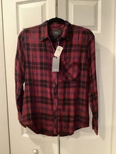 $158 Rails Women's Wine/Navy/Blk Plaid Hunter Button Down Long Sleeve Top Size S