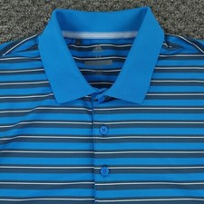 Adidas Polo Shirt Mens Medium Blue Stripe Casual Office Golf Outdoor Activewear
