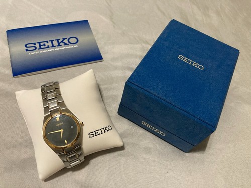 SEIKO Reloj Hombre Acero Inoxidable Cepillo Níquel Tono Dorado Resistente al Agua Caja Org - Imagen 12 de 12
