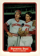 1982 Fleer #634 Dynamic Duo! (Johnny Bench / Tom Seaver)