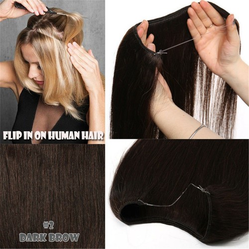 200g Double Weft Wire Flip In One Hairpiece Real Human Hair Extension Full Head - Picture 15 of 28