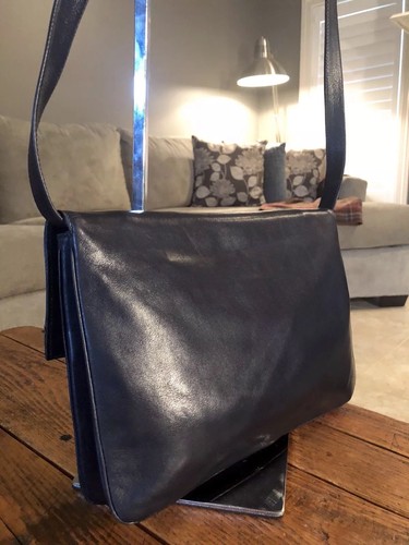 GG Vintage Deep Navy Leather GUCCI Croc Embossed Crossbody Shoulder Hand Bag - Bild 6 von 12