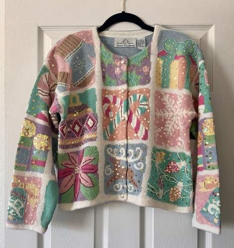 VTG Design Options Phillip Jane Gordon Christmas Festive Sequined Sweater Small - Picture 10 of 15