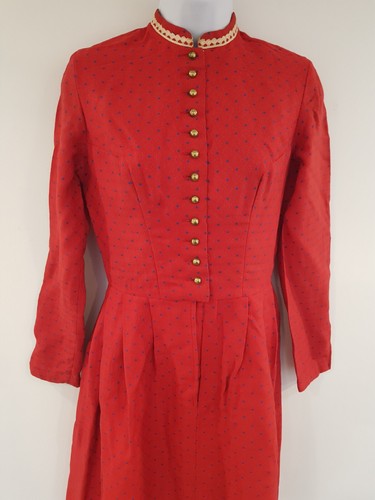 Vintage Dress Red Size 8 Long Sleeve Retro Dirndl Pleated Short Austrian Smart - Picture 3 of 13