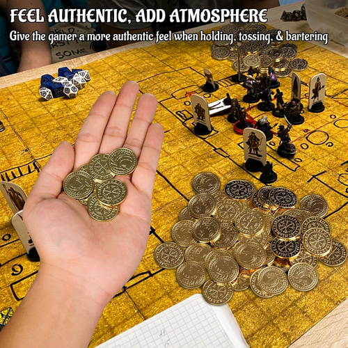DND Fantasy Münzen 50 antike Gold Metall Schatz Medaillen mit Lederetui - Gam - Bild 2 von 12