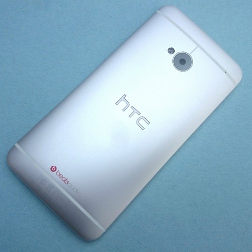 HTC One M7 rear fascia housing+camera glass Silver Metal back cover Genuine - Picture 1 of 6