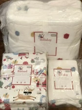 Pottery Barn Kids Holiday Pom Pom Twin Quilt Sham Woodland Santa Flan Sheet Set