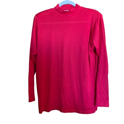 Diane Gilman Top Womens Large Red Silk Blend Mock Neck Stretch Blouse