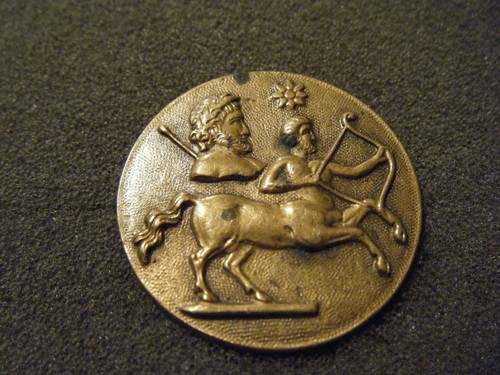 Vtg metal Large  brass  Picture Button Sagittarius Centaurus Mythology 1- 1/4” - Picture 3 of 3