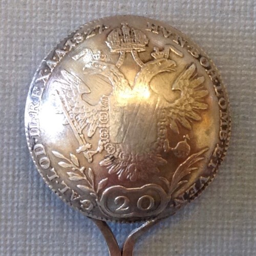 ~ AUSTRIA 1827 20 KREUZER FRANCIS I ANTIQUE SILVER SOUVENIR COIN SPOON