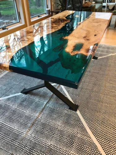 Epoxy Table, Live Edge Natural Wooden Table, Walnut Resin River Dining Table Top - Picture 2 of 7