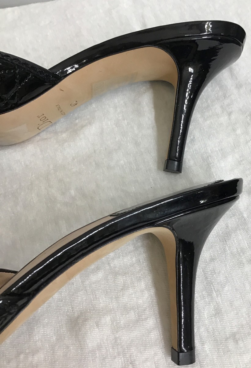 Christian Dior Slide Black Patent Leather Open Toe Bow Top