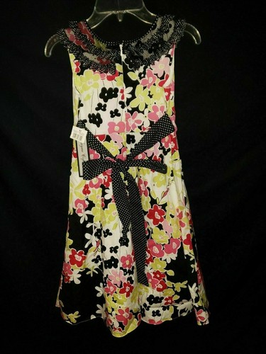 NEW JANE COPELAND Size 8 Dress Black Pink White Floral Ruffle Sleeveless - Picture 7 of 10