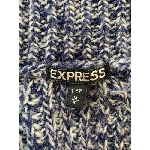 Express Sweater Women's Medium Knitted Open Cardigan Blue Wool Blend READ - Picture 4 of 12