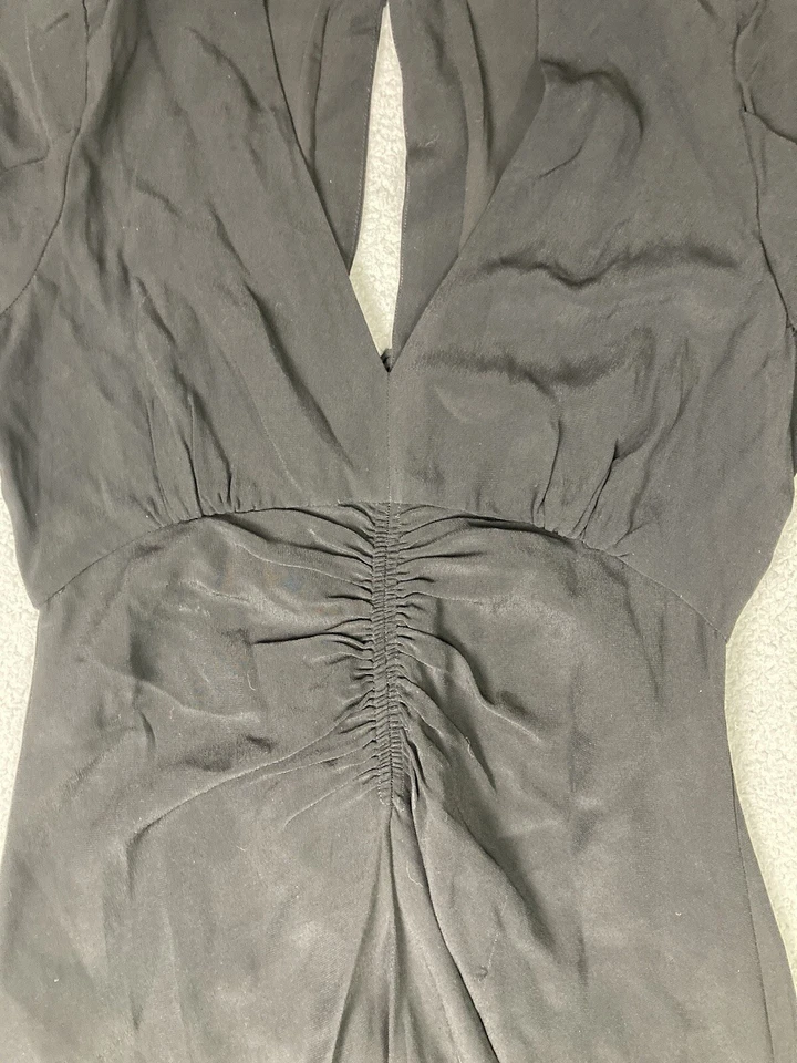 Vestido MNG Mango Para Mujer LG Negro Cuello en V Cintura Acanalada Dobladillo Alto Bajo Maxi Gótico Nuevo con Etiquetas Foto 4 de 4