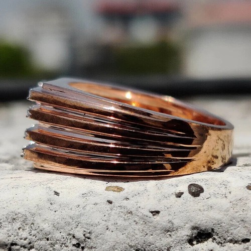 1Ct Round Cut Simulated Diamond Men's Wedding Ring  Rose Gold Plated 925 Silver - Picture 4 of 5