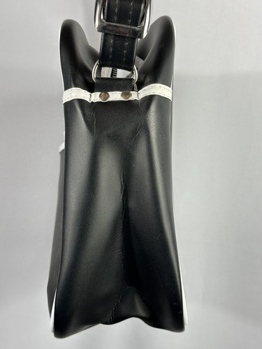 Vintage 70s PVC Vinyl Travel Tote Carry On Shoulder Bag Hold All Mod Black White - Picture 15 of 19