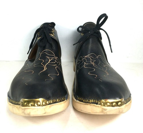 Men's Blue Tooled Leather Wooden Insole/Outsole HAND MADE Shoes. NOVELTY Shoes - Picture 7 of 12