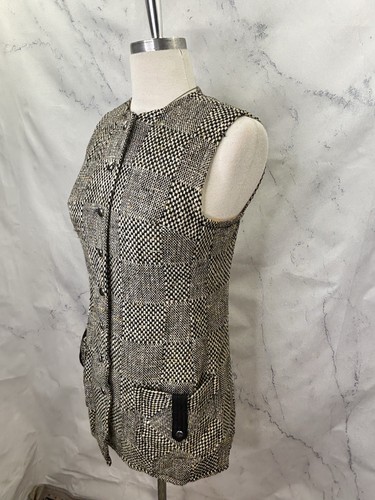 Vintage 70s 60s Mini Dress Tunic tweed sz S Plaid Retro Shift MOD Twiggy button - Picture 14 of 22