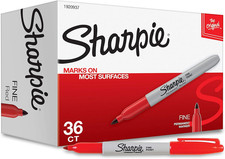Permanent Markers, Fine Tip, Red, 36 Count - Marks on Paper, Plastic, Metal, Woo