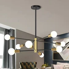 TOZING 8-Light Gold Rustic Industrial Sputnik Linear Chandelier Ceiling Light