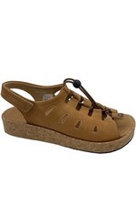 Pandere Expandable Leather Bungee-Lace Traveler Sandal Camel