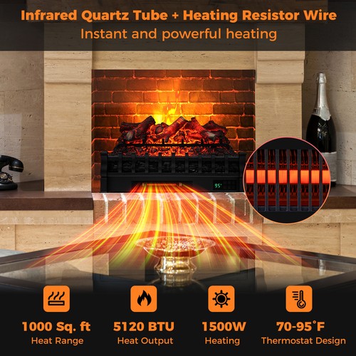 26 in Electric Fireplace Heater Infrared Quartz Insert with Thermostat Control - Picture 9 of 10