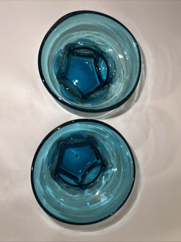 Blaue Glasblase im Käfig mundgeblasen Brutalist Vintage Pontil 3” hoch x 3 6/8” breit - Bild 2 von 13