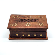 Vintage Wooden Box With Inlaid Brass Design