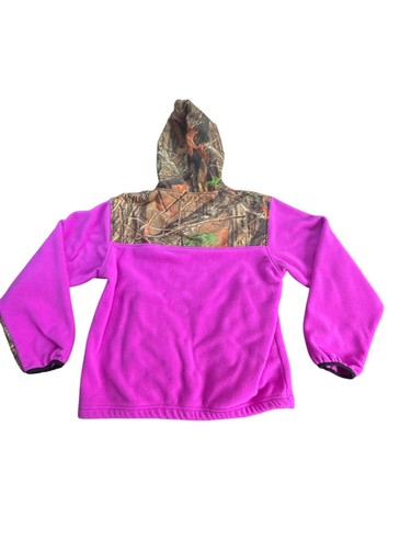 Trail Crest Pink Camo Fleece Pullover Jacket With Hood & Zipper Pockets Youth L - Picture 2 of 10
