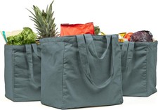 VeraMia Canvas Grocery Bag 3pc XL Set with Real Pockets, Long Caribbean 