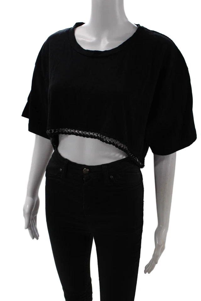 Camiseta corta negra Emma & Sam para mujer manga corta algodón cuello redondo talla L Foto 2 de 4