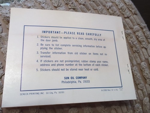 Vintage Sunoco Warranty Protection Service Reminder Tabs Booklet (FULL) N.O.S. - Picture 2 of 3
