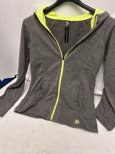 RBX Youths Unisex Grande Gris Sudadera con Capucha Cremallera con Forro Amarillo Fluorescente