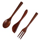 3Pcs Wooden Fork Spoon Set Portable Butter Spreader for Outdoor Activities