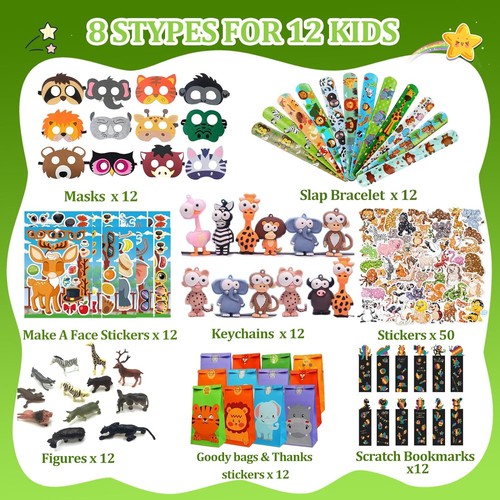 158 pcs Safari Party Favors for 12 kids ,Jungle Birthday Green - Picture 2 of 7