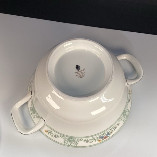 Wedgwood AGINCOURT 8,5"W bedeckt pflanzlich grüner Rand weißer Sockel floral platin - Bild 10 von 19