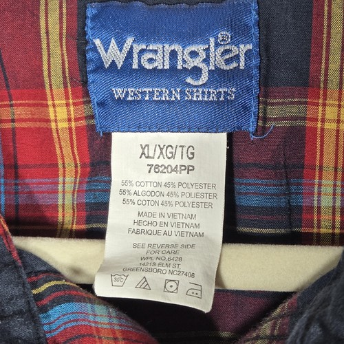 Camisa Wrangler Western Para Hombres XL Azul Marino Rojo Cuadros Perla A Presión Manga Corta Vaquero - Imagen 7 de 11