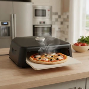BBQ Grill Top Pizza Oven with Thermometer Black Portable Waterproof Charcoal Gas