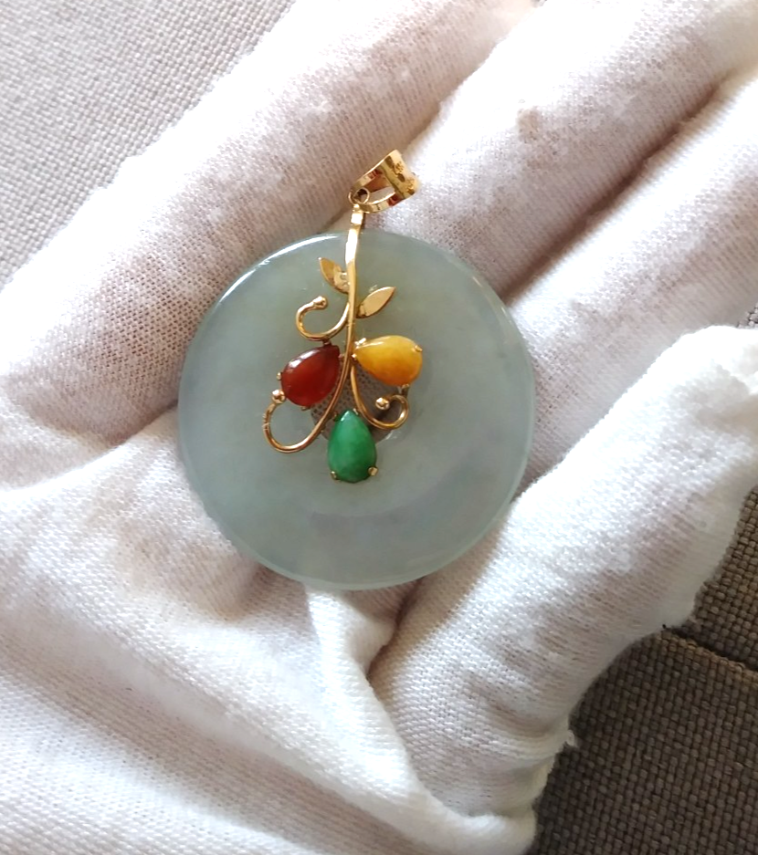 14k 585 beautiful elegant multi colors jade jadeite pendent