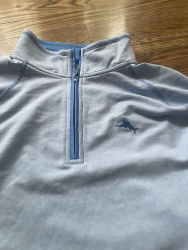 Suéter Pullover Para Hombres Tommy Bahama 1/2 Cremallera Mezcla Algodón Azul Manga Larga Talla L - Imagen 3 de 4