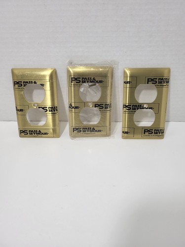 Set di 3 piastre da parete NOS Pass & Seymour copri presa duplex ottone lucido