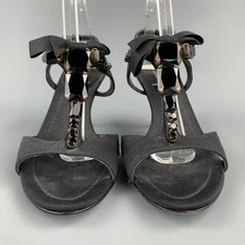 MIU MIU Size 7.5 Black Rhinestone Strappy Sandals